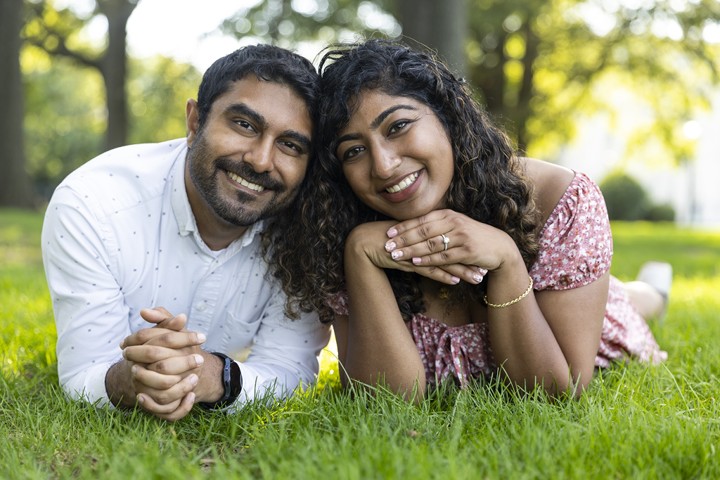 beautiful engaged couple in a park